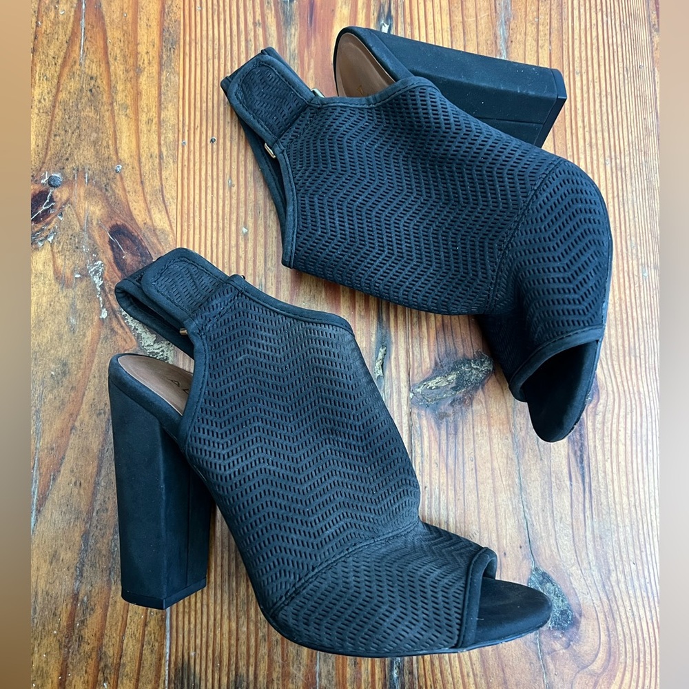 ALDO Dirassa Black Sling Back Perforated Suede Open Toe Block Women’s Heel 8